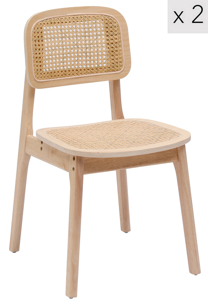 BAIA Sæt med 2 spisebordsstole i træ og naturlig rattan