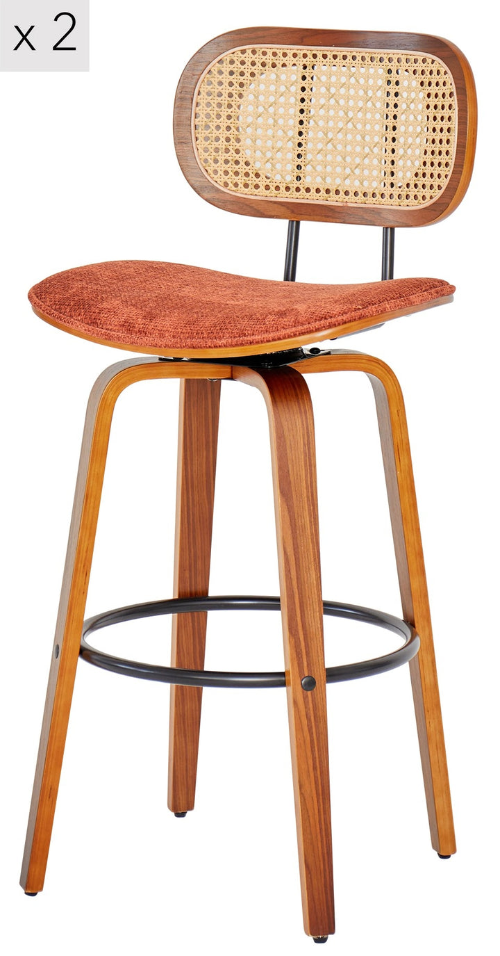 ALESUND Sæt med 2 barstole i asketræ og rattan terracotta