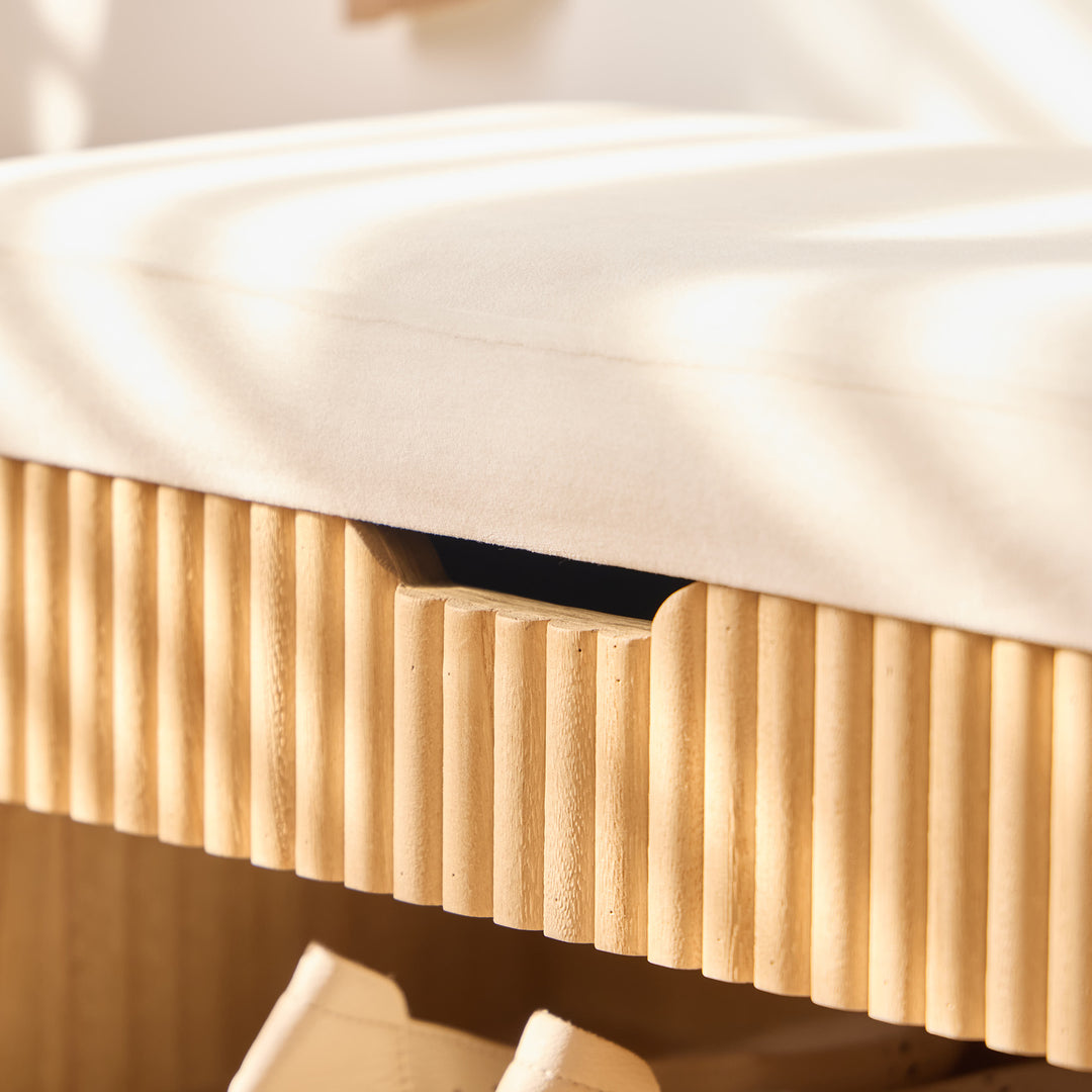 KUBO Skoskab til entré med 2 hylder og 1 kommode i træ og beige stof i naturligt beige træ og fløjl
