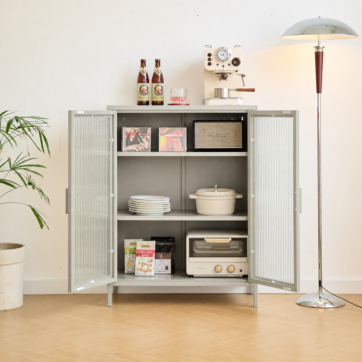 SKIEN skænk med 2 glaslåger – Beige