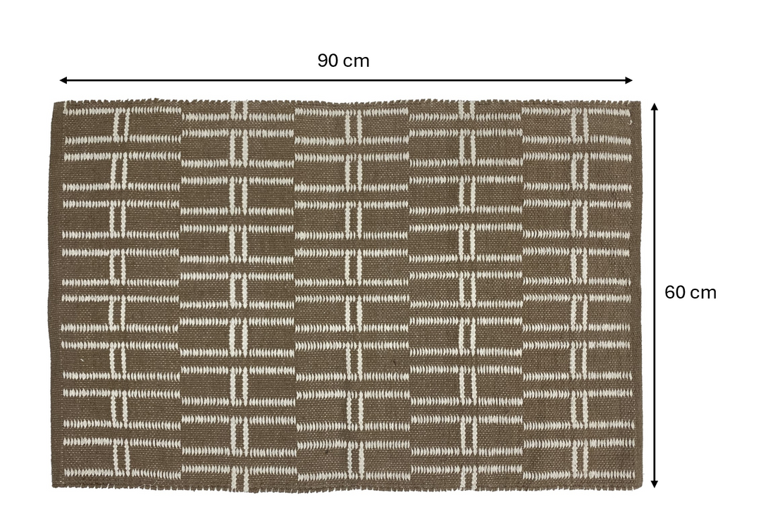 SKOVDE Rektangulært bomuldstæppe med brune og beige mønstre 90 x 60 cm