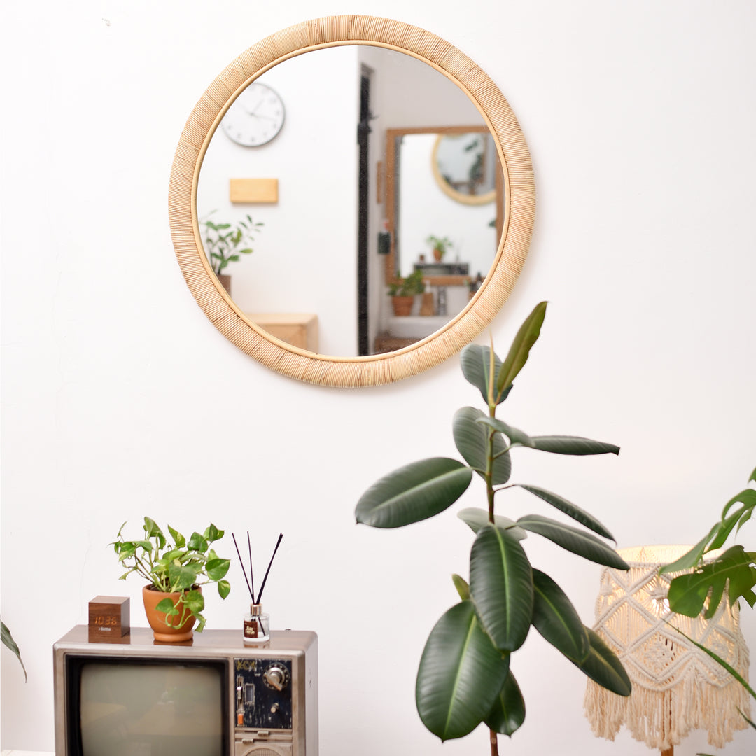 DARWIN Rundt Spejl i Naturlig Rattan 75 cm