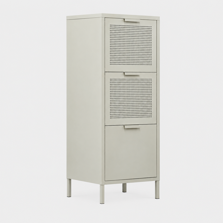 NURMES opbevaringsskab med 3 vippeskuffer – Beige