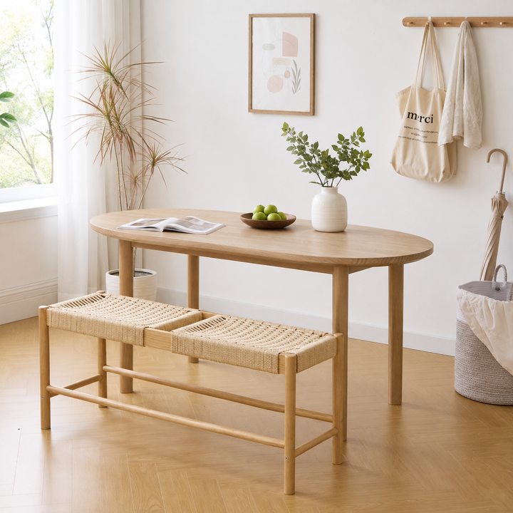 SALTA bænk med håndflettet sæde – Brun