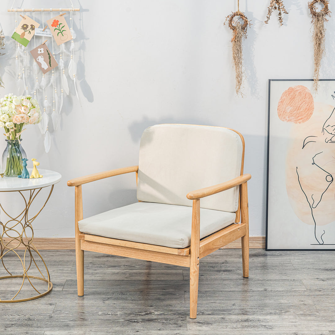 SURABAYA Massivt træ og Beige Stof Loungestol