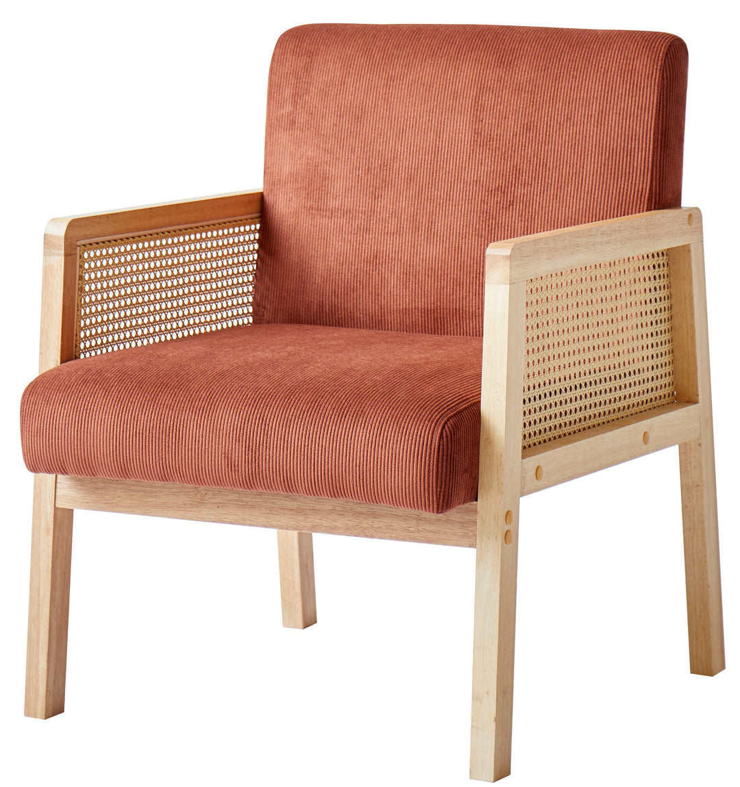 BORGO ood loungestol i rattan og corduroy terrakotta