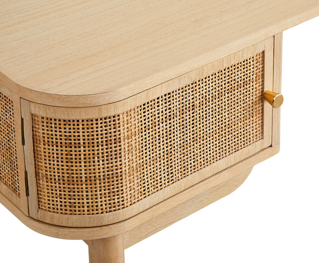TOYAMA skrivebord med skuffer – naturlig rattan og moderne design