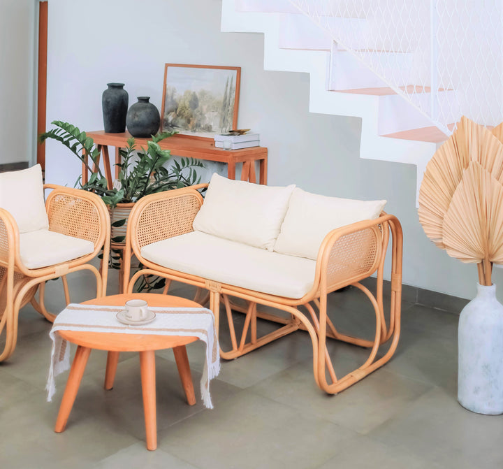SOFAMOROTAI OROTAI 3-personers sofa i naturlig rattan og beige stof