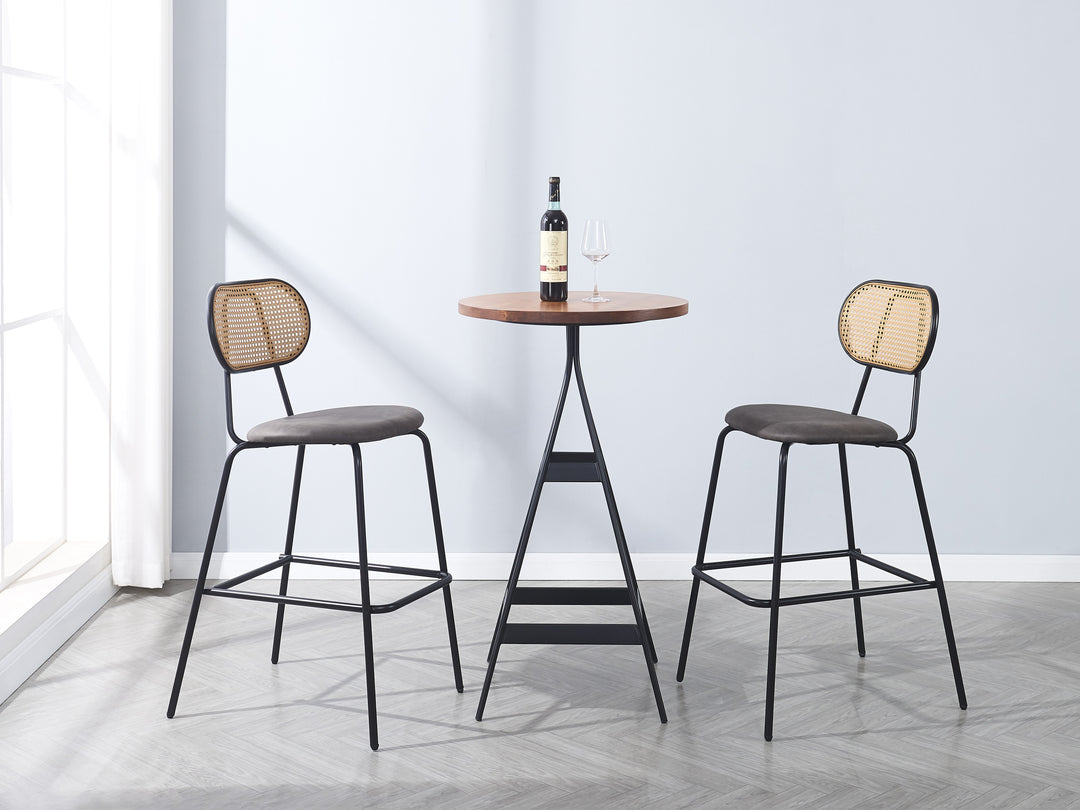 TABOREBRO et af 2 industrielle barstole med rattan
