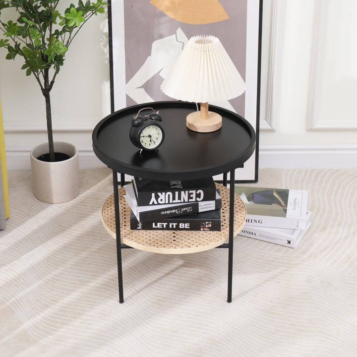 KIRYUMERE metal sidebord med rattanopbevaring