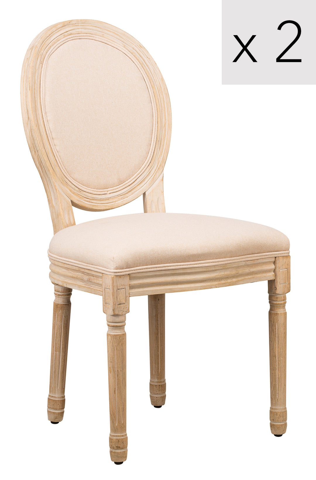 RICHELIEUT Sæt med 2 træstole med beige stofsæder