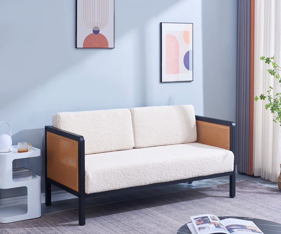 SOFOREBRO 3-personers sofa i flet og hvid bouclé