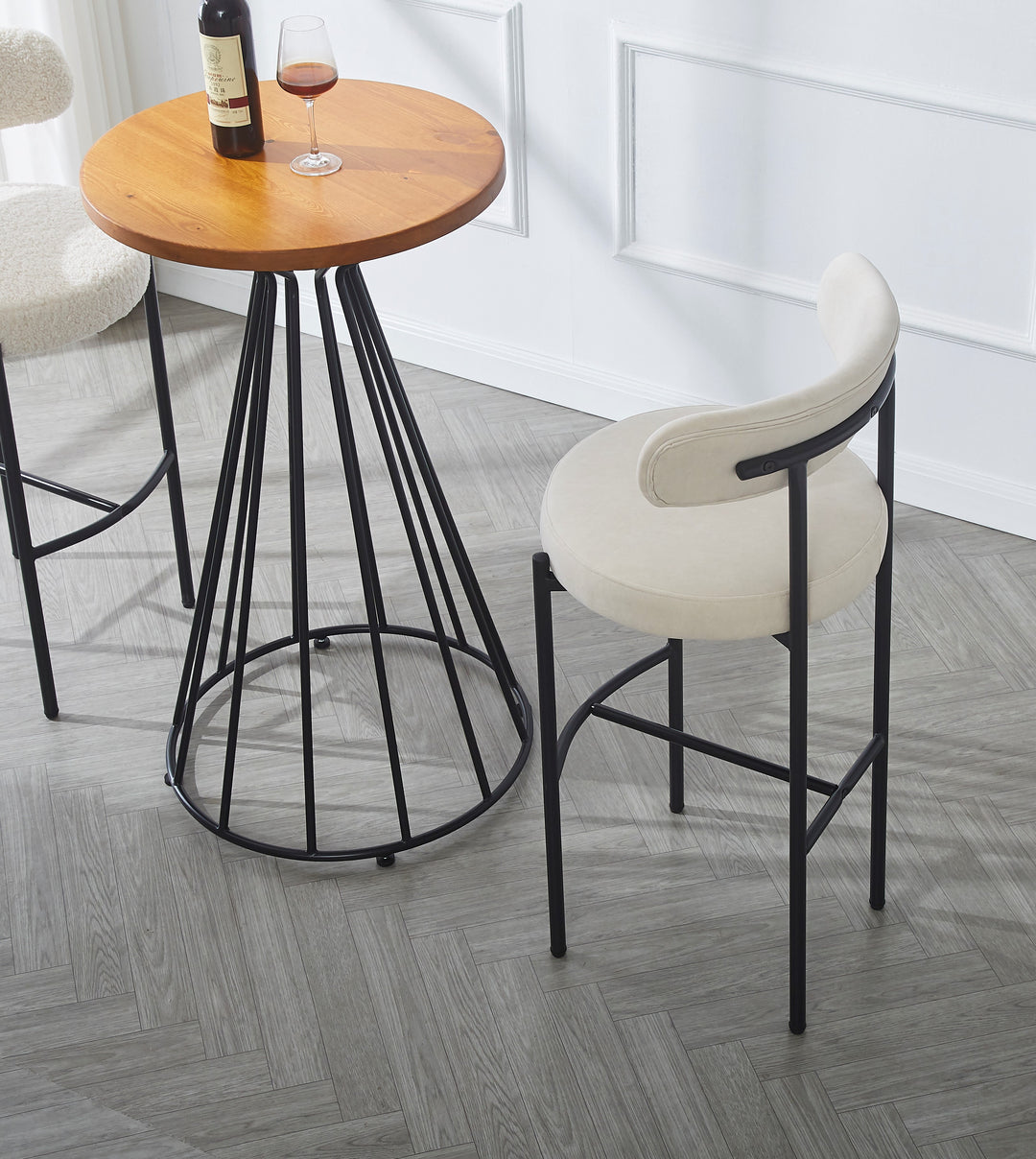 TABLARS Sæt med 2 barstole i metal, beige fløjl