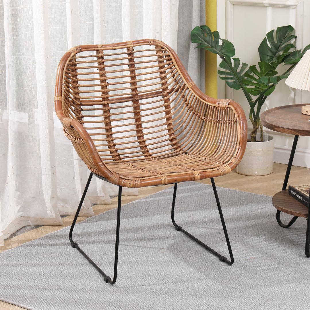 JAIPUR Sæt med 2 spisebordsstole i metal og naturlig rattan