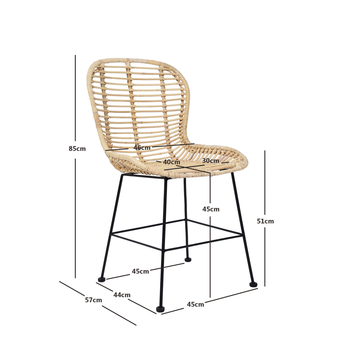 BORONG Sæt med 2 spisebordsstole i metal og naturlig rattan