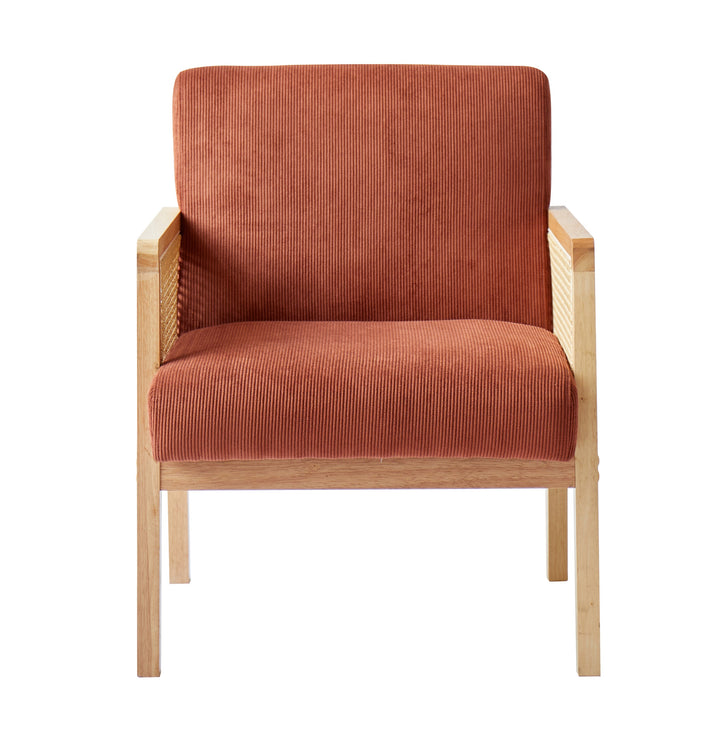 BORGO ood loungestol i rattan og corduroy terrakotta