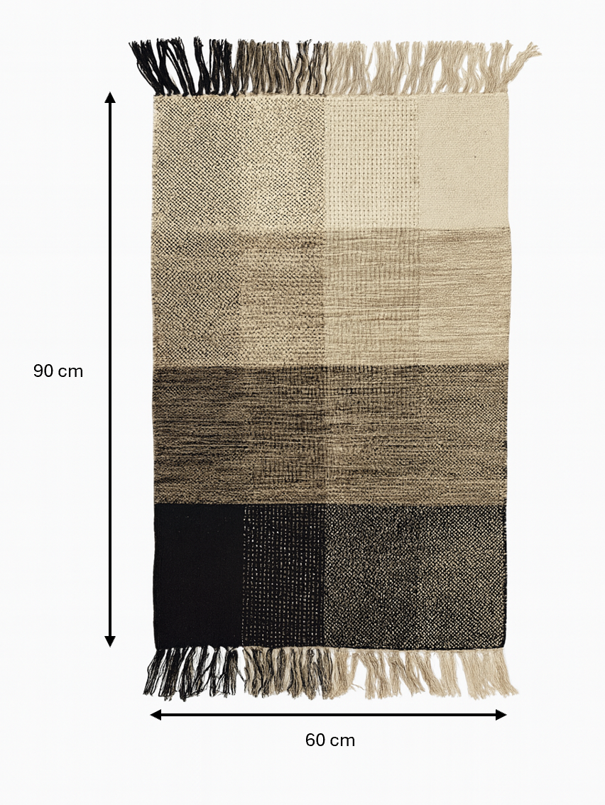 REISA Rektangulært bomuldstæppe med sorte og beige mønstre 90 x 60 cm