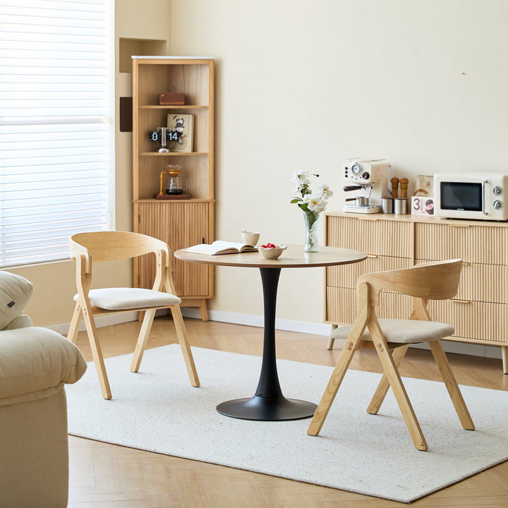 PORI Sæt med 2 skandinaviske spisestole i massivt træ og beige stof
