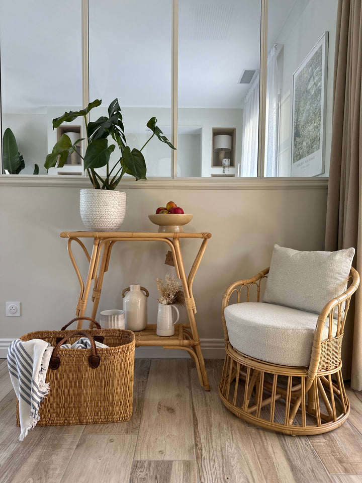 PALOPO Lænestol i naturlig rattan og beige stof