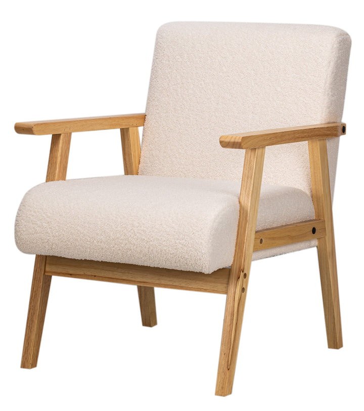LOUIS Solid Wood White Bouclé Lounge Chair