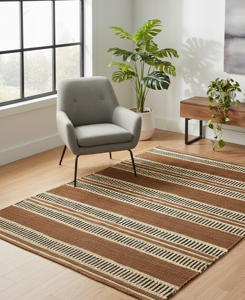 KUOPIO Rektangulært bomuldstæppe med brune og beige mønstre 180 x 120 cm