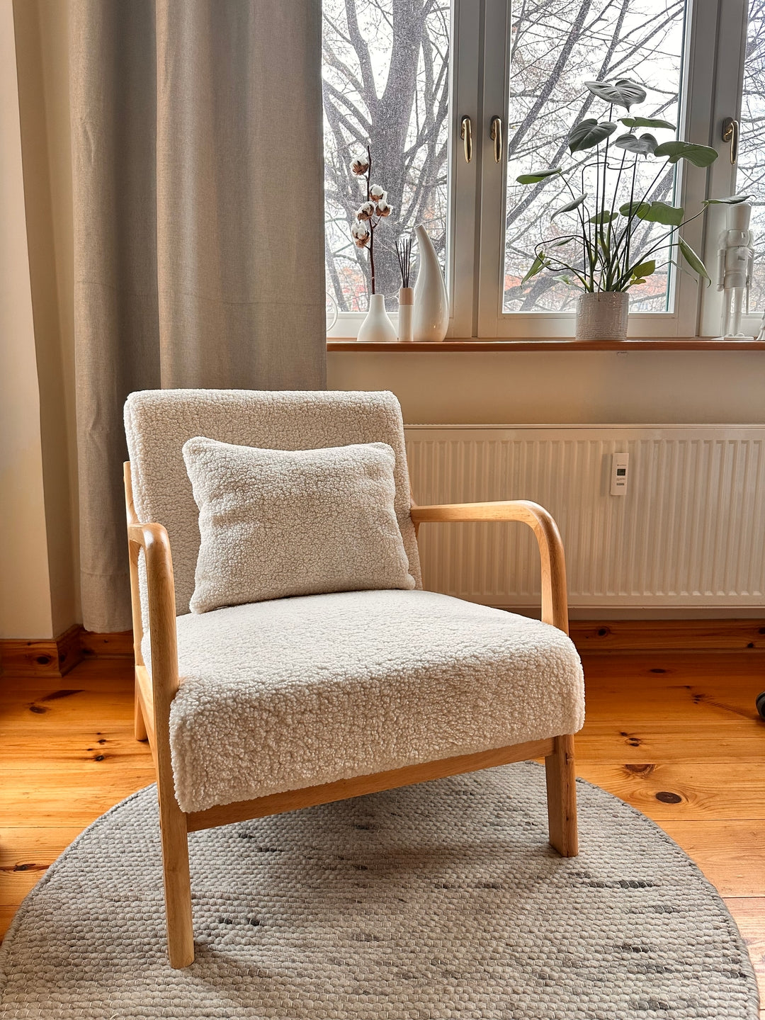OHAMA Massivt Træ Hvid Bouclé Loungestol