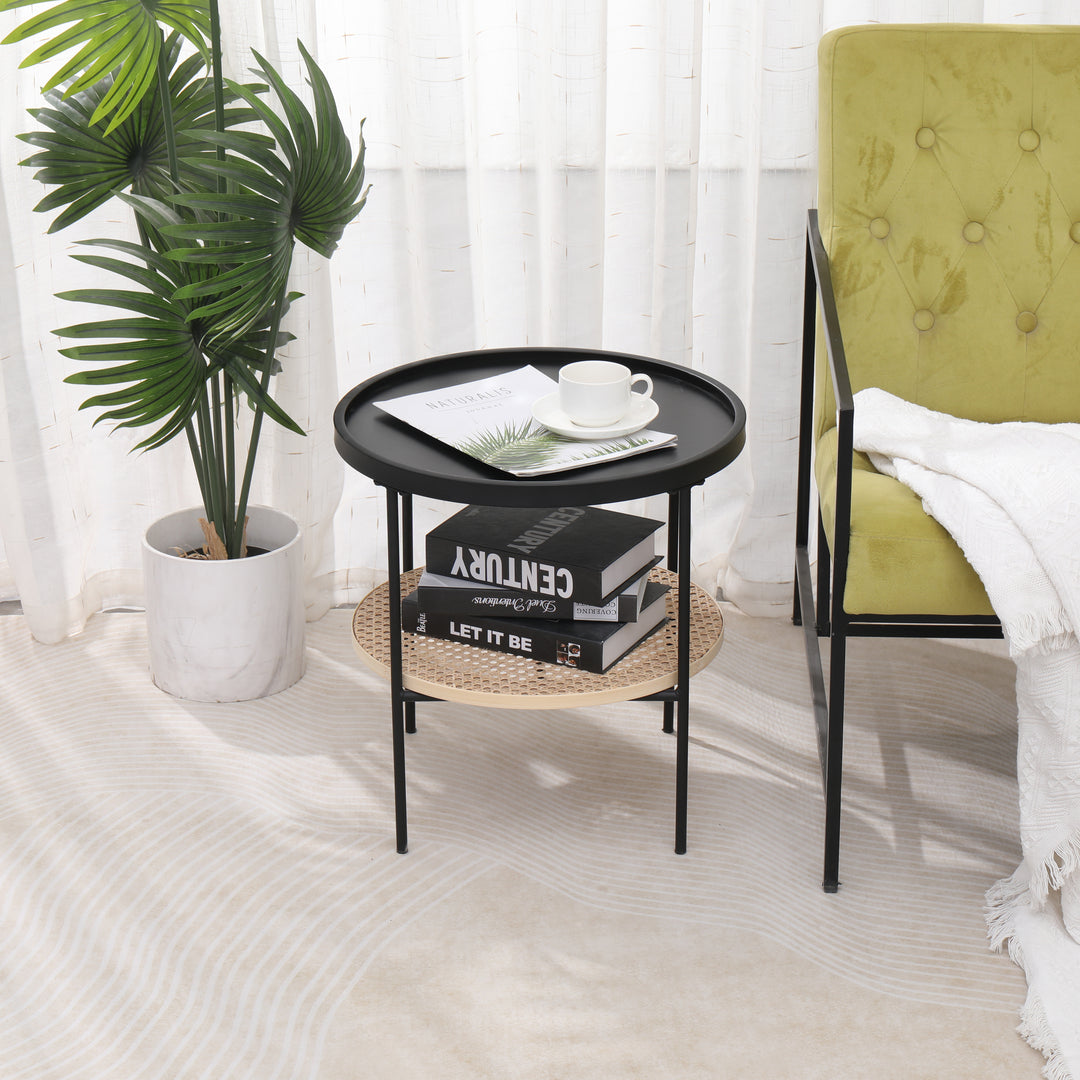 KIRYUMERE metal sidebord med rattanopbevaring