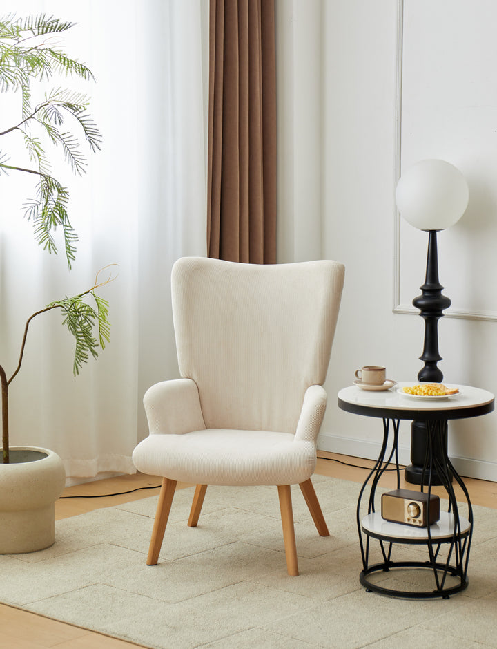 MALMO loungestol i massivt træ og beige fløjlsbukser