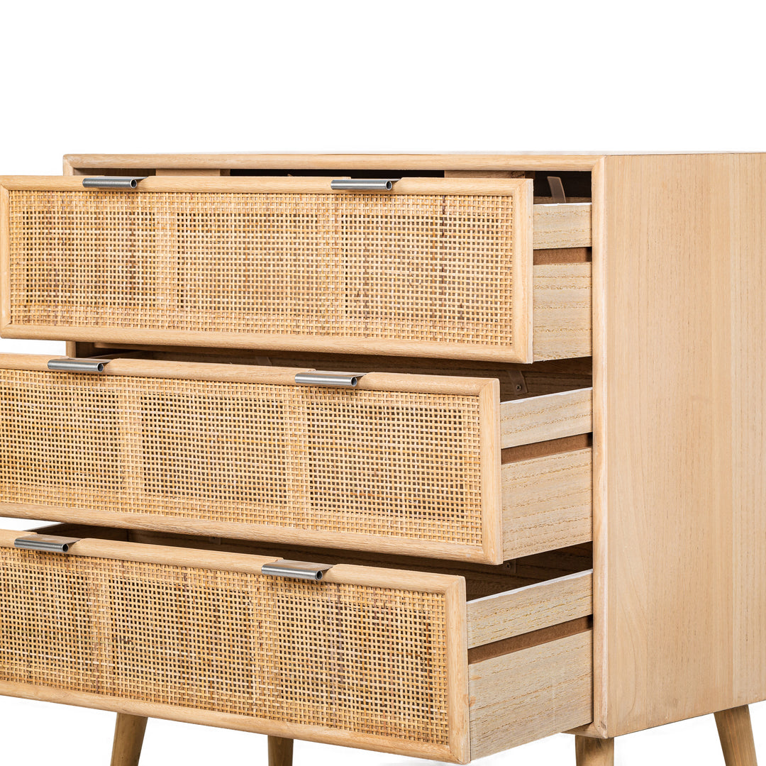 MANILLA Kommode med 3 skuffer i massivt træ og naturlig rattan