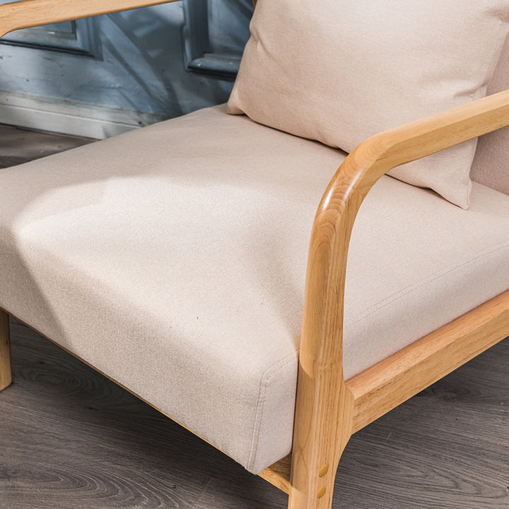 OHAMA loungestol i massivt træ og beige stof