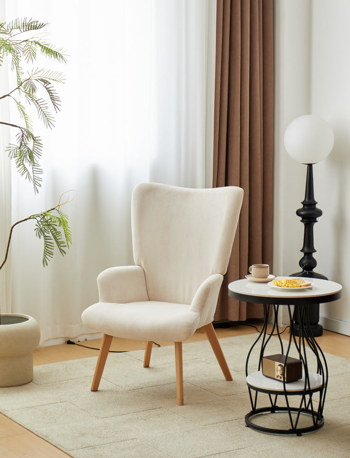 MALMO loungestol i massivt træ og beige fløjlsbukser