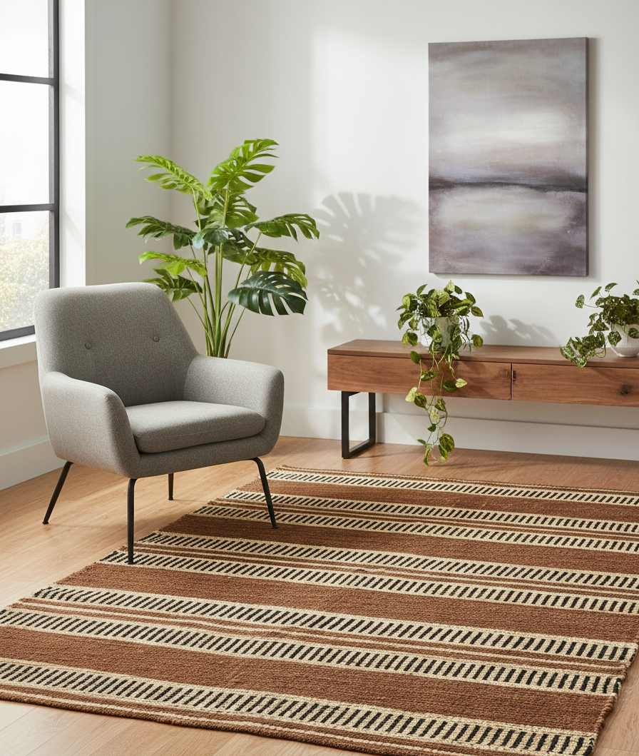KUOPIO Rektangulært bomuldstæppe med brune og beige mønstre 180 x 120 cm