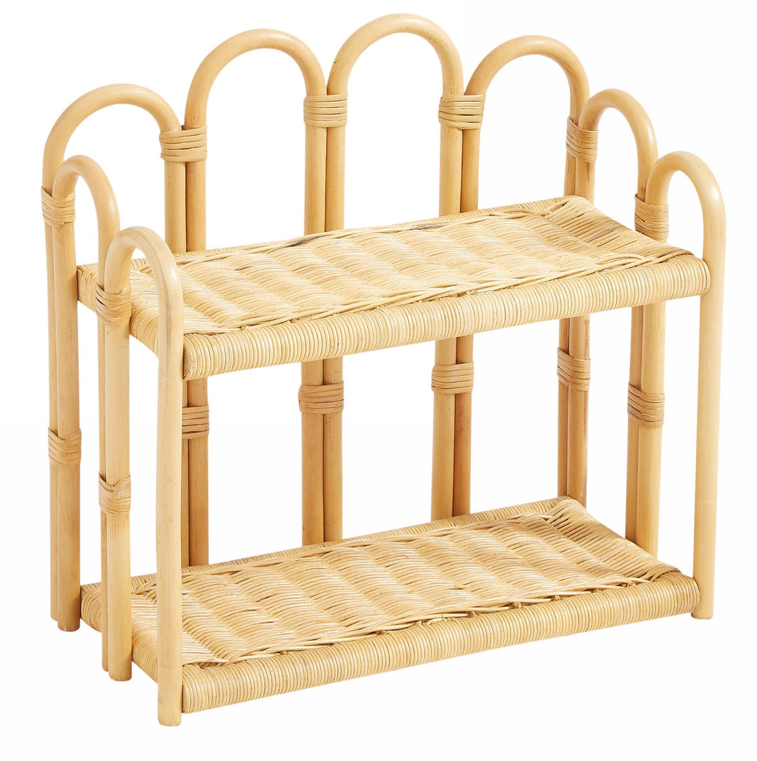 BELEM vægmonteret opbevaringshylde i naturlig rattan i brunt rattan i 2 niveauer.