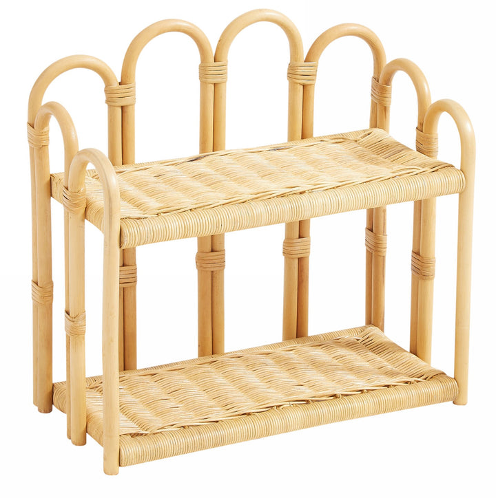 BELEM vægmonteret opbevaringshylde i naturlig rattan i brunt rattan i 2 niveauer.