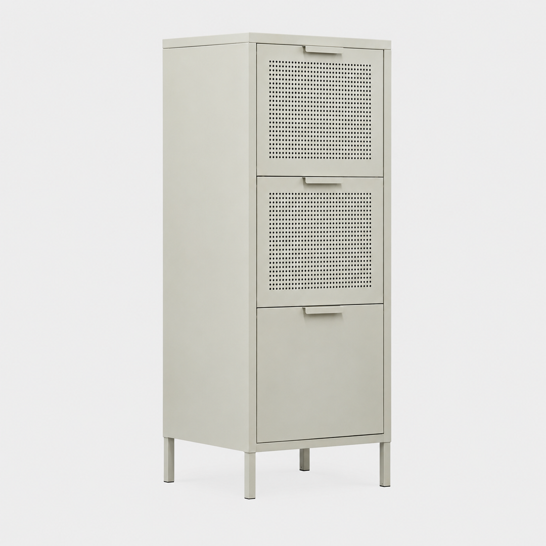 NURMES opbevaringsskab med 3 vippeskuffer – Beige
