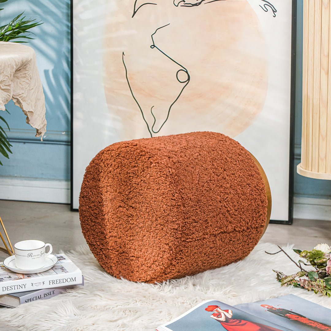 SOKA Terracotta Bouclé puf med træbund