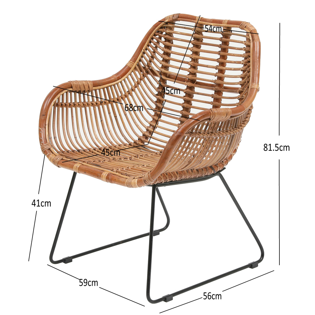 JAIPUR Sæt med 2 spisebordsstole i metal og naturlig rattan