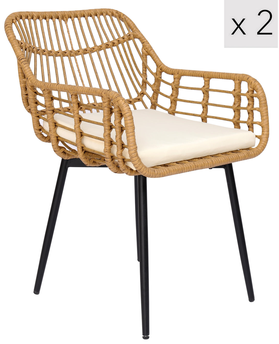 HANOI Sæt med 2 spisebordsstole i metal og rattan