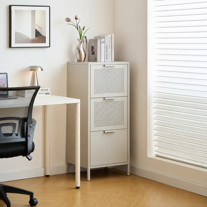NURMES opbevaringsskab med 3 vippeskuffer – Beige
