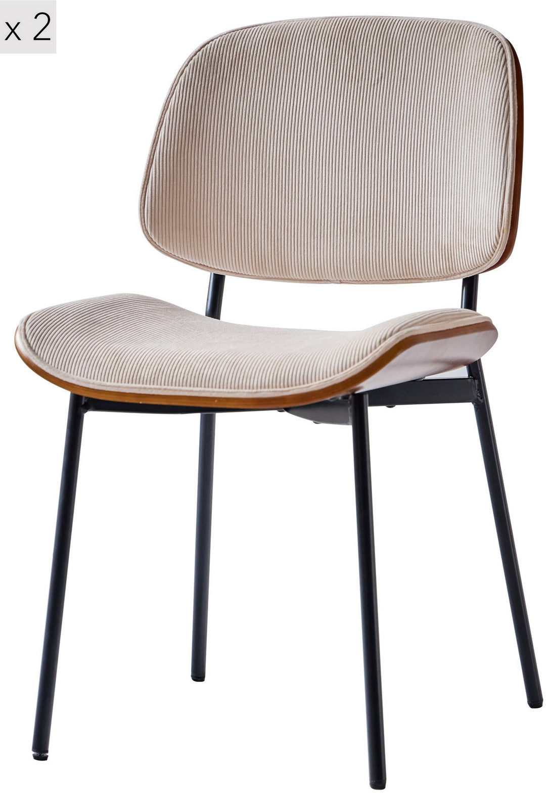 ODENSE Sæt med 2 metal spisestole i træ og beige corduroy