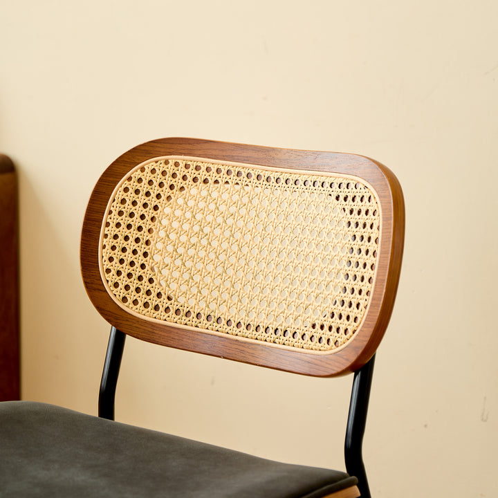 DINALESUND Sæt med 2 spisebordsstole i rattan og stof, sort
