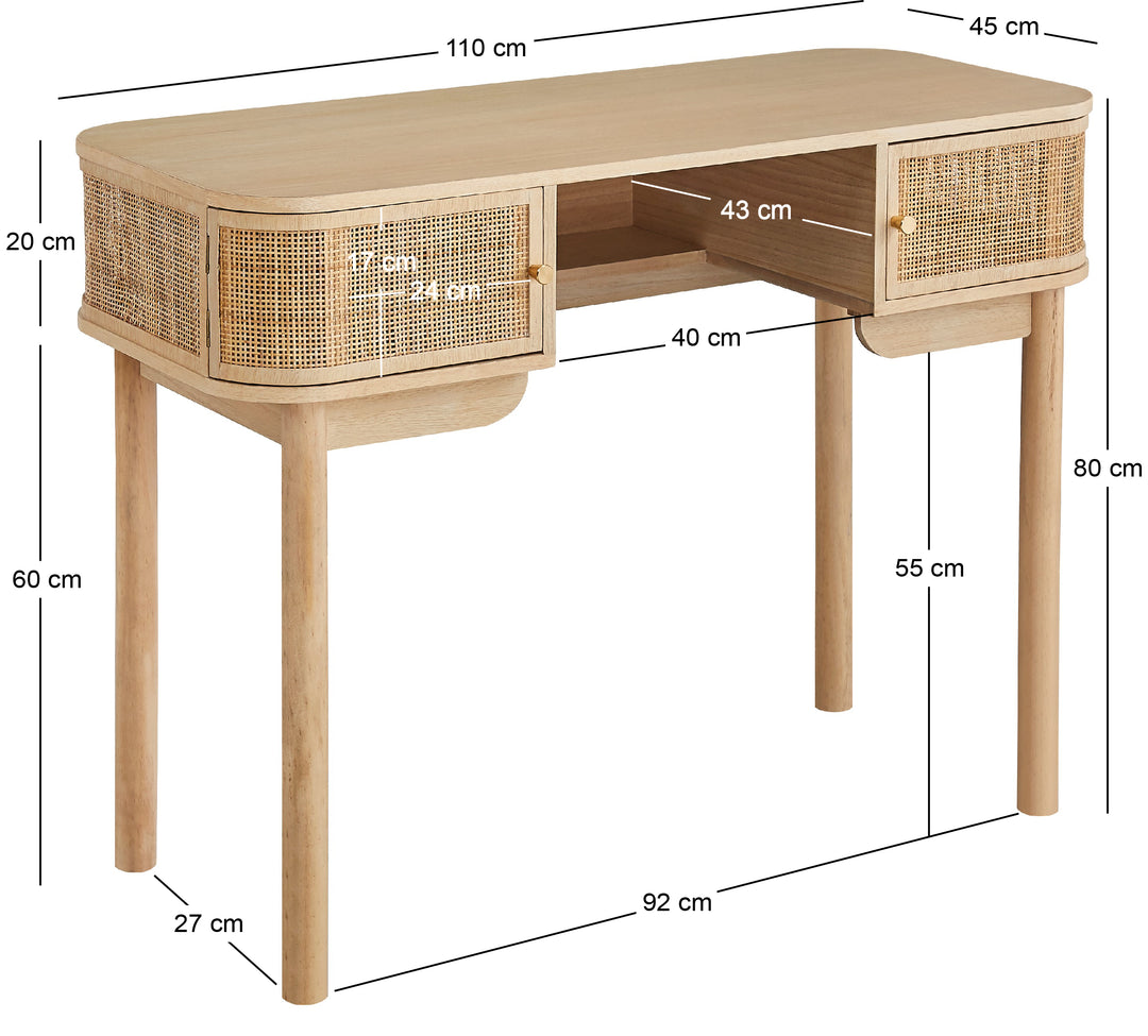 TOYAMA skrivebord med skuffer – naturlig rattan og moderne design