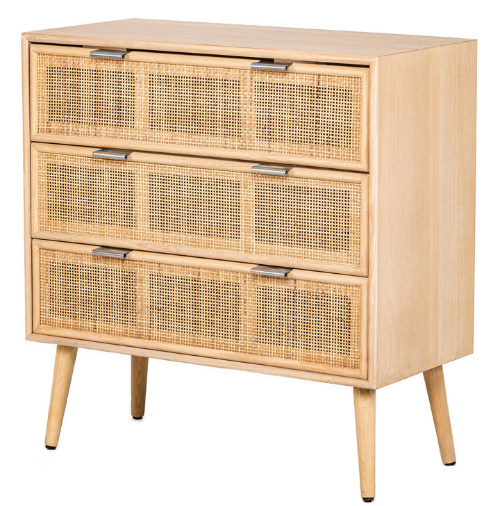 MANILLA Kommode med 3 skuffer i massivt træ og naturlig rattan