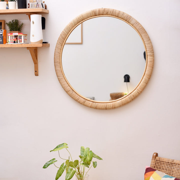 DARWIN Rundt Spejl i Naturlig Rattan 75 cm