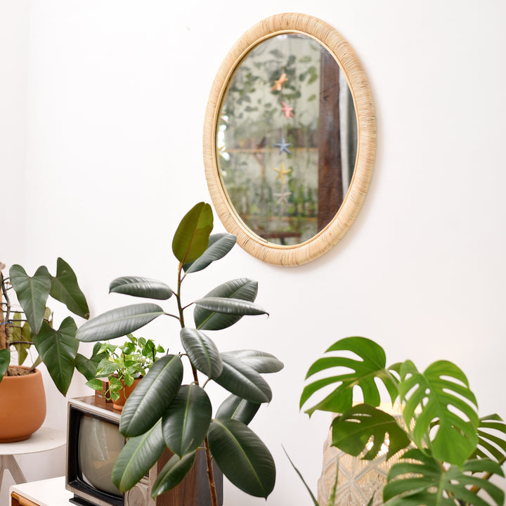 DARWIN Rundt Spejl i Naturlig Rattan 75 cm