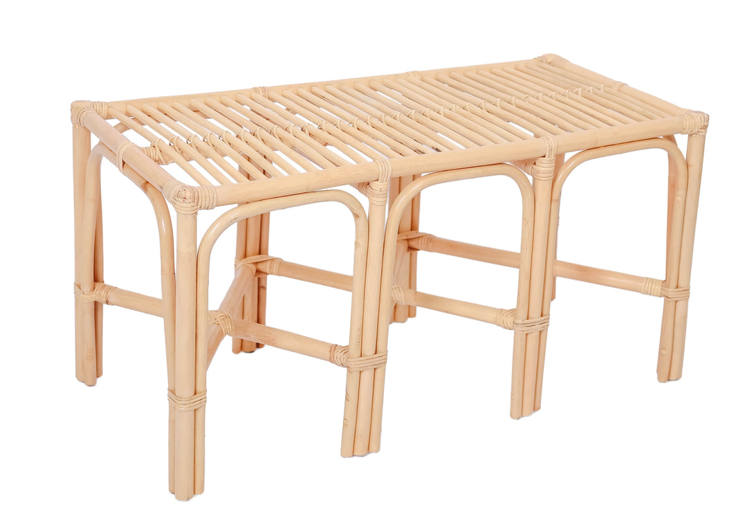 SULAWESI bænk i naturlig rattan og beige stof