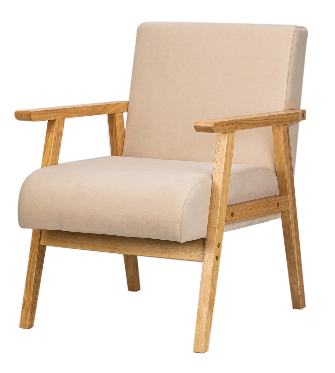 LOUIS Massivt Træ Beige Velour Loungestol