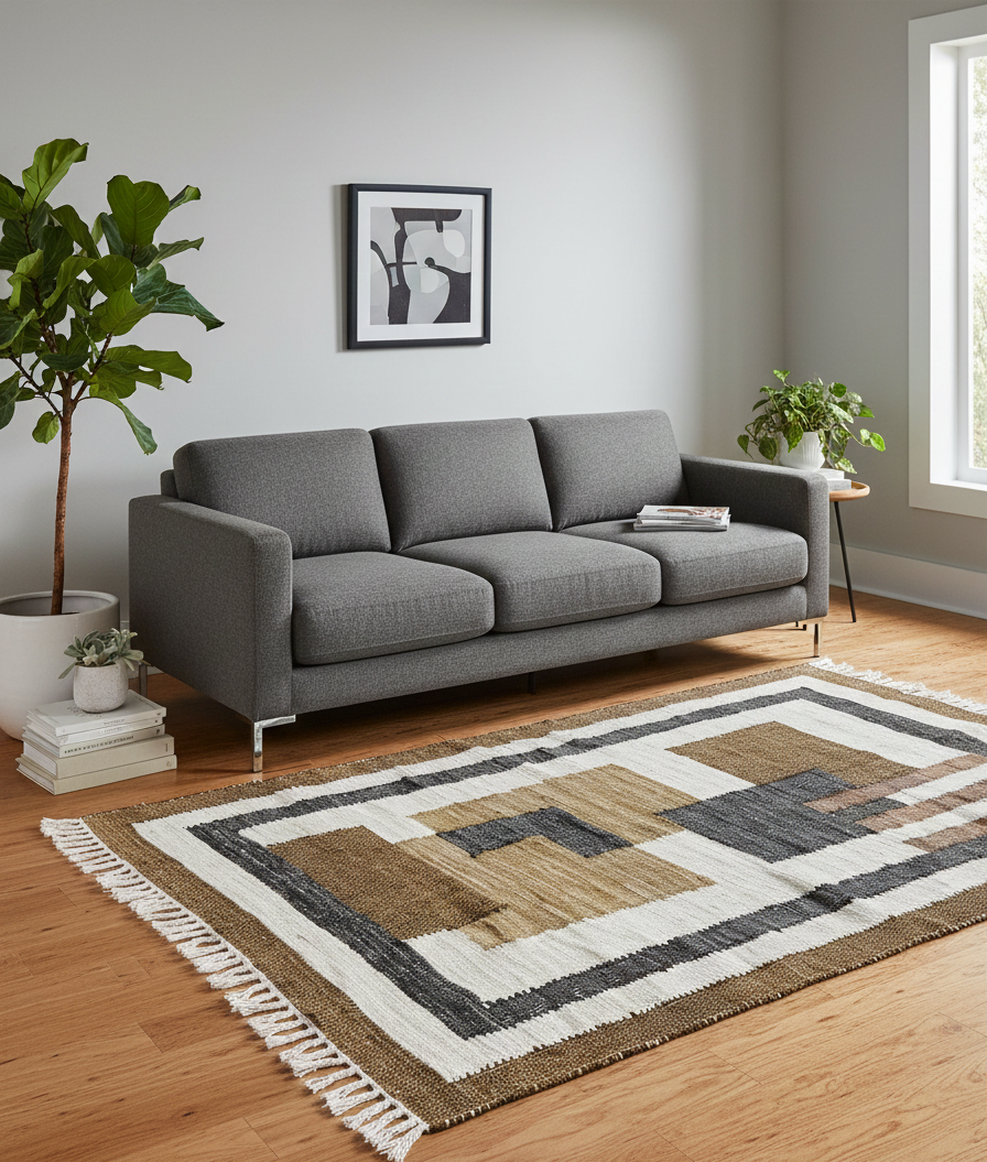 KOLARI Rektangulært bomuldstæppe med brune og beige mønstre 180 x 120 cm
