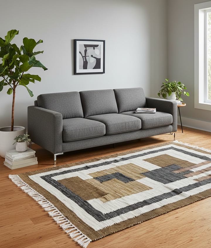KOLARI Rektangulært bomuldstæppe med brune og beige mønstre 180 x 120 cm