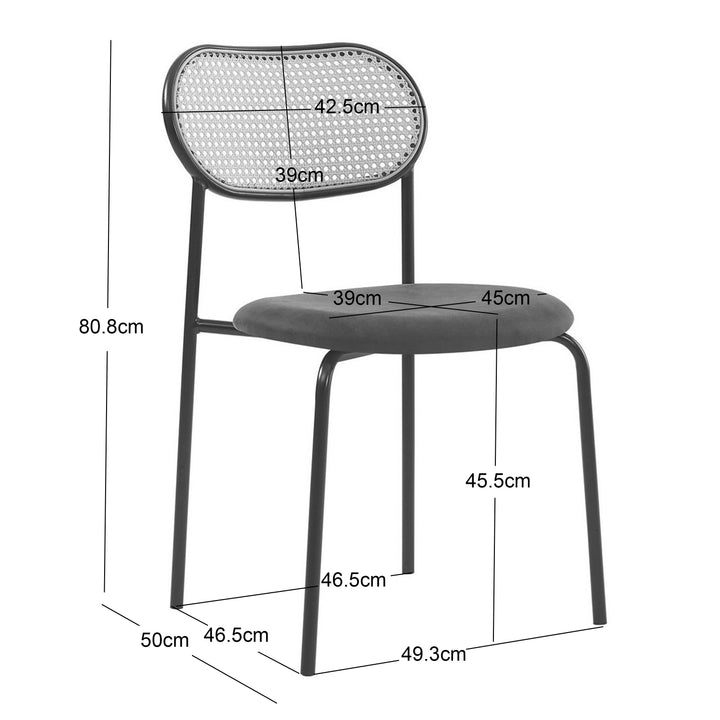 OREBRO sæt med 2 metal spisestole med rygge af rødt bånd og sæder i hvidt bouclé